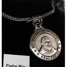 St Padre Pio Sterling Silver Medal with chain